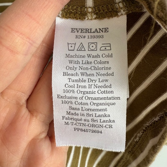 EVERLANE UNIFORM Olive Green Crew Neck Striped Mens Short Sleeve Tee, L‎ - Picture 4 of 5